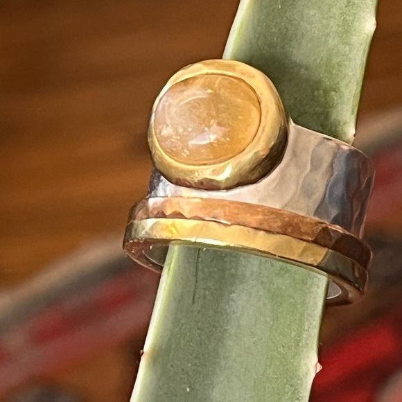 Silpada sterling, brass, and gold color ring with citrine colored stone. SZ 6. - Picture 3 of 7